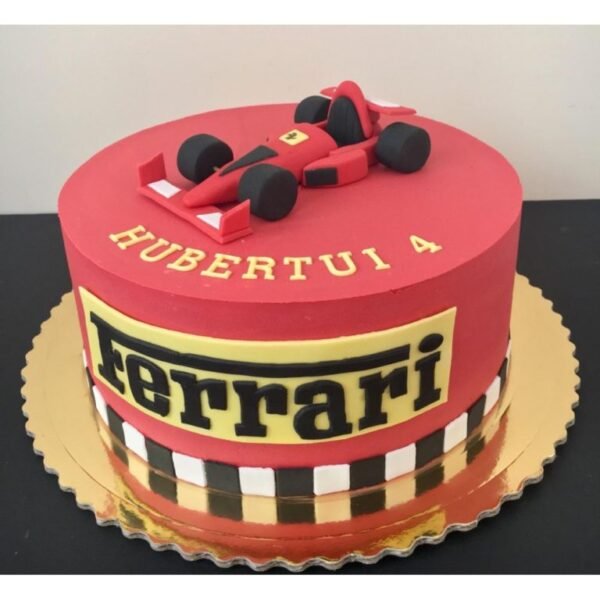 Ferrari Designer Cake featuring a sleek design inspired by Ferrari cars, perfect for car enthusiasts' celebrations, crafted with rich flavors and vibrant details.