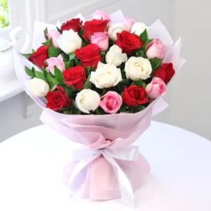 Colorful bouquet of mixed roses in various shades, symbolizing love and friendship, ideal for gifting on birthdays, anniversaries, or special celebrations.