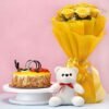 Butterscotch Combo with Teddy & Flowers, showcasing a delicious butterscotch cake accompanied by a cute teddy bear and vibrant flowers.