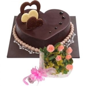 Choco Heart with Beautiful Roses featuring a rich chocolate heart surrounded by vibrant roses, perfect for romantic occasions and special celebrations.