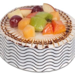 Mixed Vanilla Fruit Cake featuring layers of moist vanilla sponge and a colorful assortment of fresh fruits, elegantly decorated for special occasions.