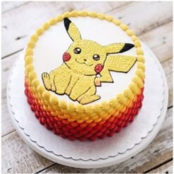 Adorable Pikachu Cake featuring bright yellow frosting and cute Pikachu decorations, perfect for birthday celebrations or Pokémon-themed parties.