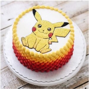 Adorable Pikachu Cake featuring bright yellow frosting and cute Pikachu decorations, perfect for birthday celebrations or Pokémon-themed parties.