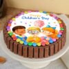 Kitkat Children's Day Cake decorated with layers of chocolate frosting and crunchy Kitkat bars, perfect for celebrating children's special day with fun.