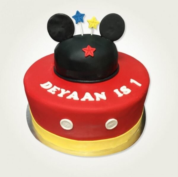 Mickey Designer Cake featuring a beautifully crafted Mickey Mouse theme, decorated with vibrant colors and fun designs, ideal for children's celebrations.