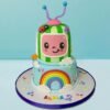 Delightful Rainbow Dreams Cake Featuring Cocomelon Characters for Children's Parties