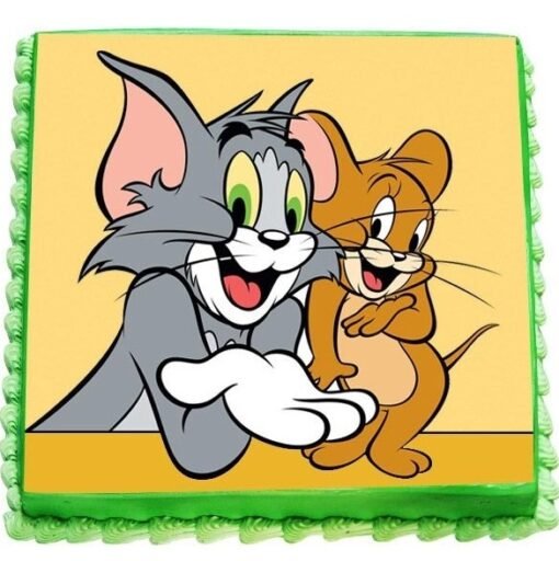 Tom & Jerry Square Cake with vibrant design featuring beloved cartoon characters, ideal for children's birthday parties and celebrations.