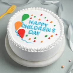 Vanilla Delight Children's Day Cake featuring creamy vanilla frosting and colorful decorations, perfect for adding sweetness to your child's celebration.