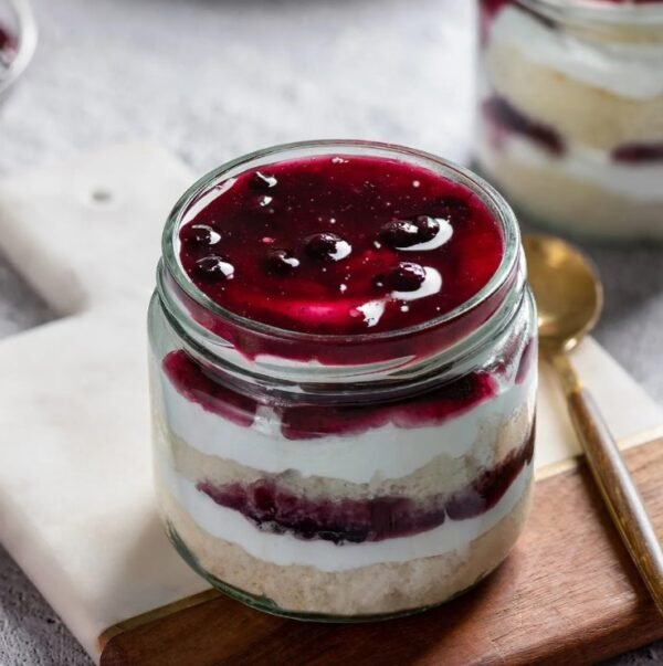 Blueberry Dream Jar Cakes (Set of 6) - A set of six jars filled with rich blueberry cake and creamy frosting, ideal for dessert lovers.