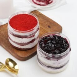 Berry Velvet Jar Duo - Two dessert jars filled with layers of rich berry cake and creamy frosting, ideal for indulgence and gifting.