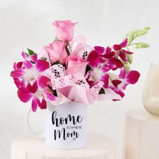 Blooming Mug Delight for Mom – a charming floral arrangement in a decorative mug, ideal for brightening mom's day with vibrant flowers.