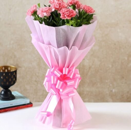 Blushing Pink Carnation Bouquet showcasing soft pink carnations arranged beautifully, perfect for gifts, celebrations, or home decor.