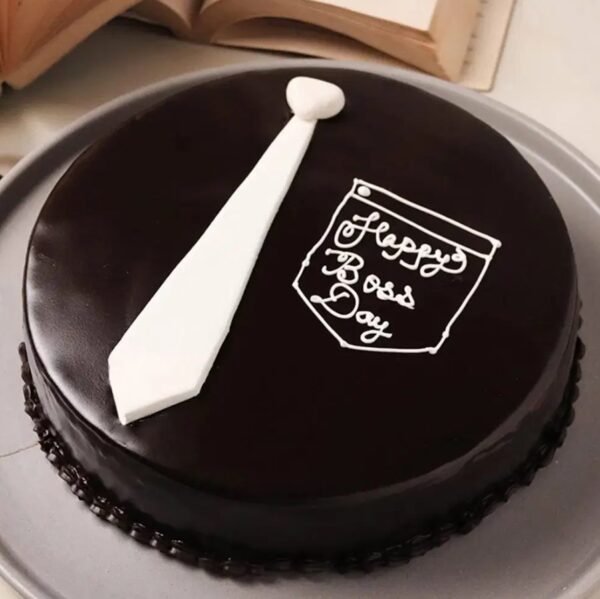 Chocolate Tribute Cake for Boss Day, featuring layers of rich chocolate, smooth ganache, and elegant decorations, perfect for a special occasion.