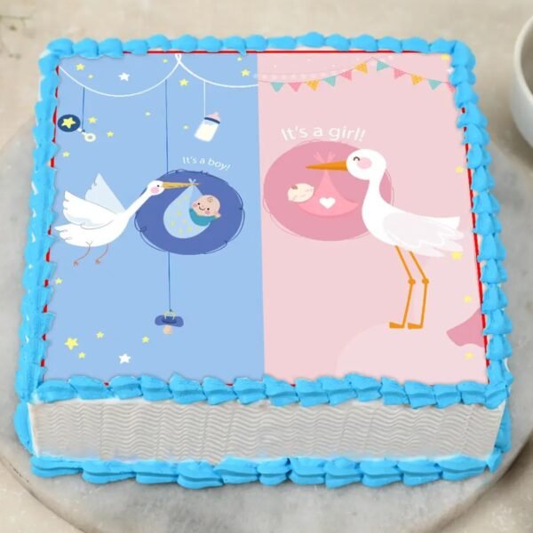 Square of Joy Baby Shower Cake decorated with cheerful colors and designs, ideal for celebrating the arrival of a new baby.