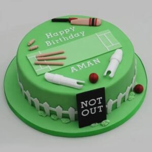 Cricket Craze Cake featuring vibrant decorations inspired by cricket, ideal for birthdays, sports events, and celebrations for cricket fans.