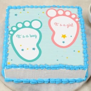 Delightful Baby Shower Square Cake featuring pastel colors and adorable decorations, perfect for celebrating a new arrival at a baby shower.