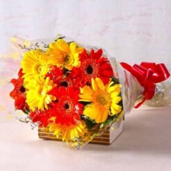 Fiery & Sunny Gerbera Blooms featuring vibrant, colorful gerbera flowers in an arrangement, ideal for home decor or special occasions.