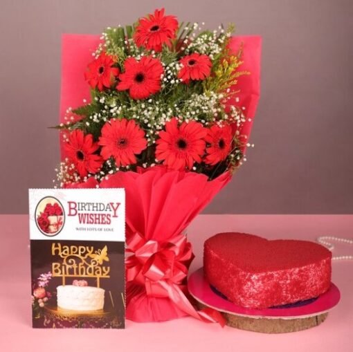 Floral Heart Combo featuring a beautiful arrangement of flowers alongside delicious treats, ideal for expressing love and celebrating special moments.