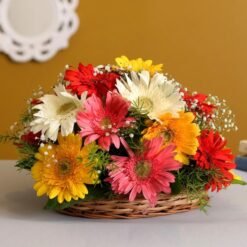 Gerbera Paradise Basket with vibrant, fresh gerbera blooms arranged in a decorative basket, perfect for gifting or home decor.