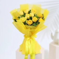 Golden Glow Bouquet featuring a vibrant arrangement of golden and yellow flowers, ideal for gifts and adding warmth to home decor.