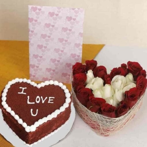 Hearts Of Joy Combo featuring heart-shaped cakes and treats, elegantly arranged for romantic celebrations and joyful moments.