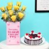 Lovely Roses with Cake Combo featuring vibrant fresh roses and a beautifully decorated cake, perfect for celebrations, gifts, or special occasions.