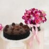 Luxury Flowers and Truffle Cake Combo featuring a stunning bouquet of flowers alongside a rich truffle cake, ideal for special occasions and celebrations.