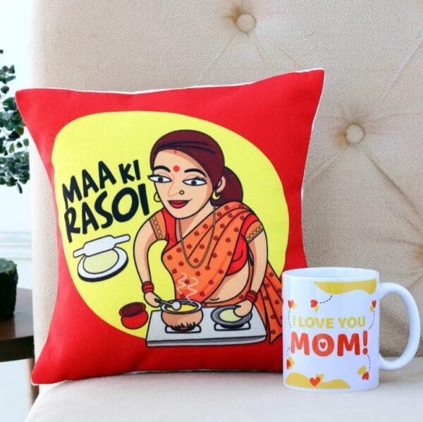 Cozy cushion and mug pair for mom, designed for comfort and relaxation while enjoying her favorite beverages in style.