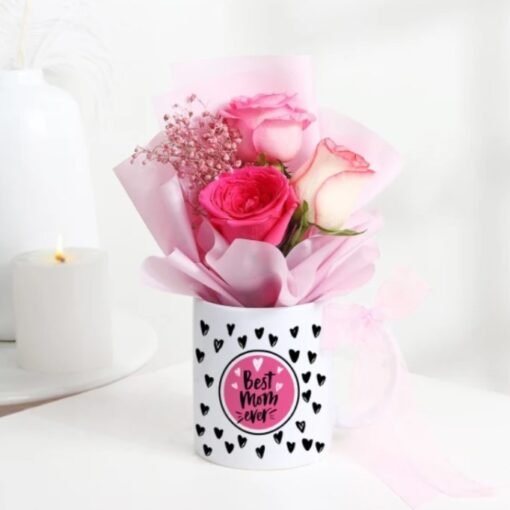 Mom’s Unique Mug Of Blooms featuring a vibrant floral arrangement in a decorative mug, ideal for celebrating and honoring mothers.