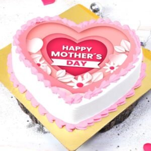 Mother's Day Creamy Heart Cake decorated with flowers and cream, symbolizing love and appreciation for mothers on their special day.