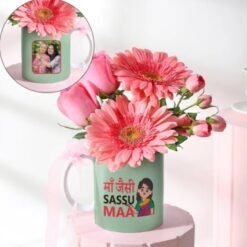 Personalized Saasu Maa Mug Set featuring customized mugs designed to honor and celebrate mothers-in-law, perfect for gifts on special occasions.