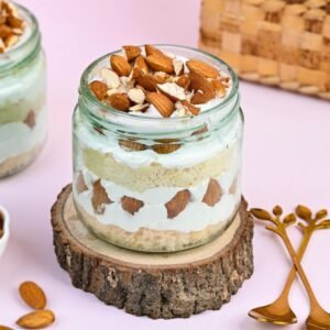 Pineapple Almond Paradise: Jar Duo - Two jars filled with layers of pineapple cake and almond crunch, ideal for dessert lovers.