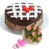 Pink Roses & Rich Chocolate Cake Combo featuring a stunning bouquet of pink roses alongside a decadent chocolate cake, ideal for celebrations.