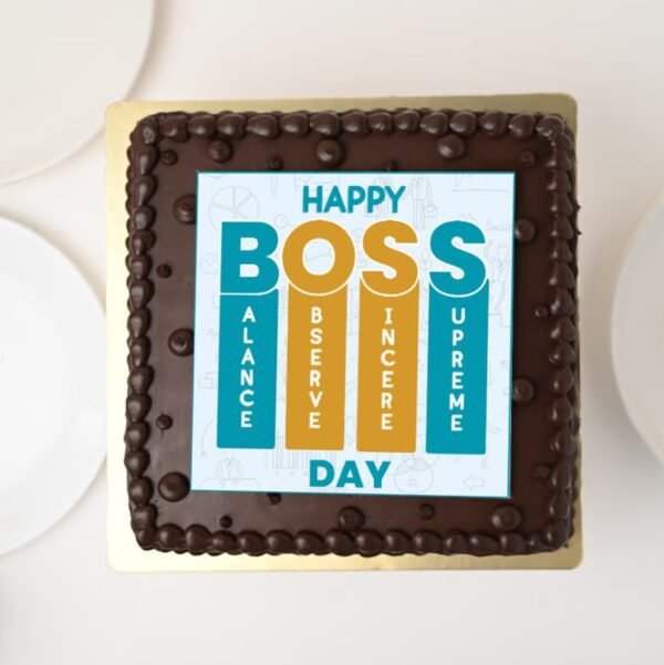 Boss Day Chocolate Opulence Cake, showcasing rich chocolate layers and decadent frosting, elegantly designed to honor your boss on their special day.