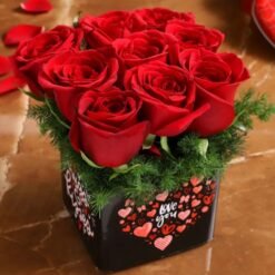 Romantic Red Roses Vase featuring a classic arrangement of deep red roses in a decorative vase, ideal for romantic gifts and occasions.