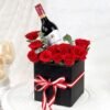 Rose Wine Bouquet featuring a beautiful arrangement of fresh roses alongside a bottle of premium rosé wine, ideal for gifts and celebrations.