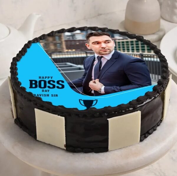 Boss Day Round Photo Cake featuring a personalized edible image, designed to celebrate and honor your boss with delicious flavors.