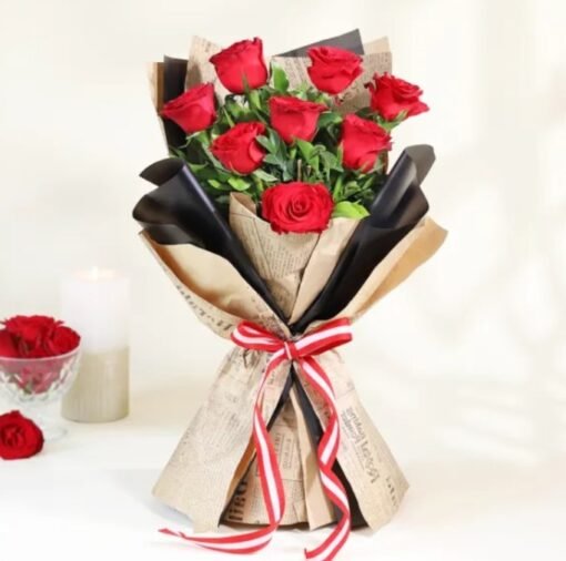 Scarlet Beauty Bouquet featuring a luxurious arrangement of vibrant red flowers, perfect for expressing love and admiration on special occasions.