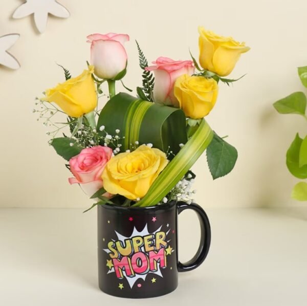 Super Mom Bloom Bouquet featuring a colorful arrangement of flowers, perfect for honoring mothers and celebrating their incredible strength and love.