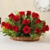 Basket of 15 Radiant Red Roses featuring a charming arrangement of red roses in a decorative basket, perfect for romantic gifts.