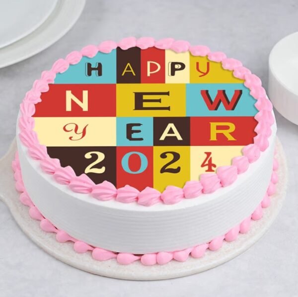 Bright and Bold New Year Cake with colorful decorations and festive layers, ideal for celebrating the New Year in style.