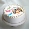 Butterfly Celebration Cake decorated with elegant butterfly accents, ideal for birthdays, garden parties, and whimsical celebrations.