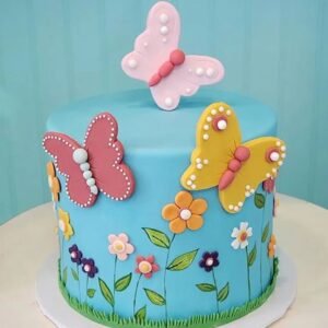 Butterfly Garden Fondant Cake with delicate butterfly decorations and vibrant flowers, perfect for adding beauty to any celebration.