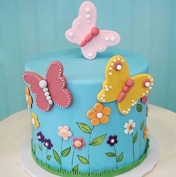 Butterfly Garden Fondant Cake with delicate butterfly decorations and vibrant flowers, perfect for adding beauty to any celebration.