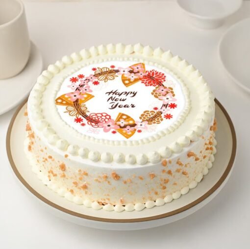 Butterscotch Bliss New Year Cake with creamy butterscotch flavor and festive decorations, ideal for adding sweetness to your New Year celebration.