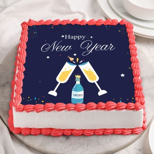 Cheers To New Year Cake with festive decorations, ideal for celebrating the New Year with friends and family.