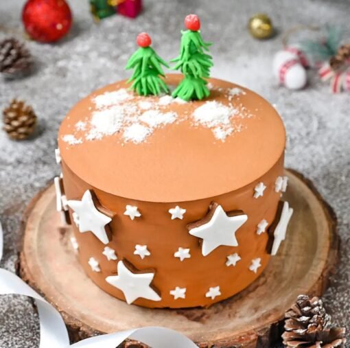 Chocolate Starry Christmas Cake – a decadent chocolate cake decorated with chocolate stars, perfect for adding festive cheer to your holiday table.