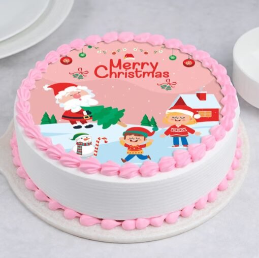 Christmas Bliss Photo Cake featuring a custom photo, decorated with festive holiday accents, perfect for personalized Christmas celebrations and gatherings.