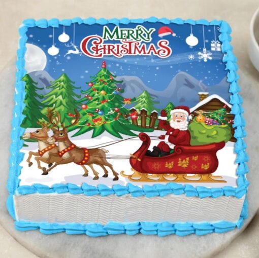 Christmas Cheer Photo Cake with a customizable photo design, perfect for holiday gatherings and creating cherished Christmas memories.