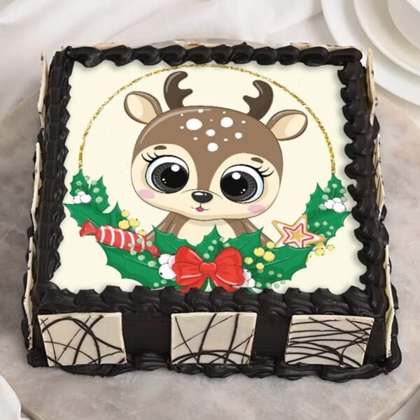 Christmas Reindeer Chocolate Cake – a festive chocolate cake designed to resemble a cheerful reindeer, perfect for holiday celebrations and gatherings.